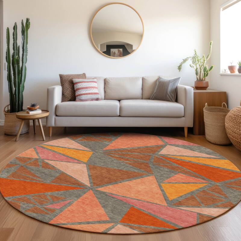 Machine Washable Indoor/ Outdoor Abstract Mosaic Chantille Rug - Rust - 8' x 8'