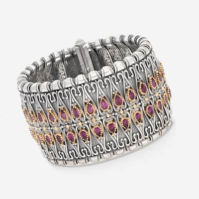 Konstantino Artemis Sterling Silver & 18K Yellow Gold, Rhodolite Cuff Bracelet - 7