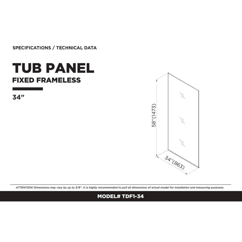 Frameless Fixed Tub Clear Tempered Shower Glass Panel