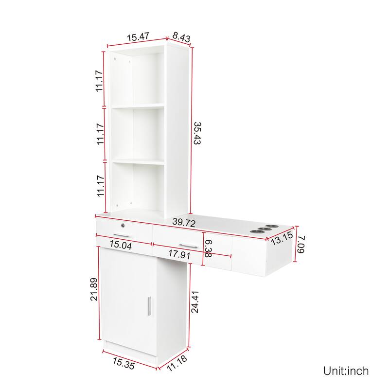 Simple Hair Desk with 2 Drawers,Multi-Layer Storage,Large Storage Space
