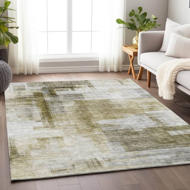 Machine Washable Indoor/ Outdoor Contemporary Abstract Chantille Rug - Taupe - 2'6" x 3'10"