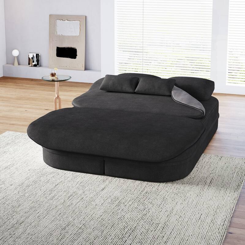 Folding Mattress Sofa with Fixed Shape Frame Convertible Sleeper Foam Sofa Bed with Blanket