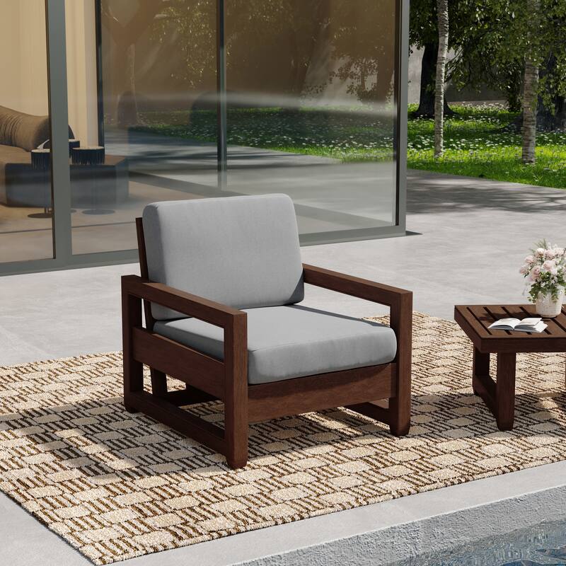Patio Teak Wood Outdoor Arm Chair with Cushion