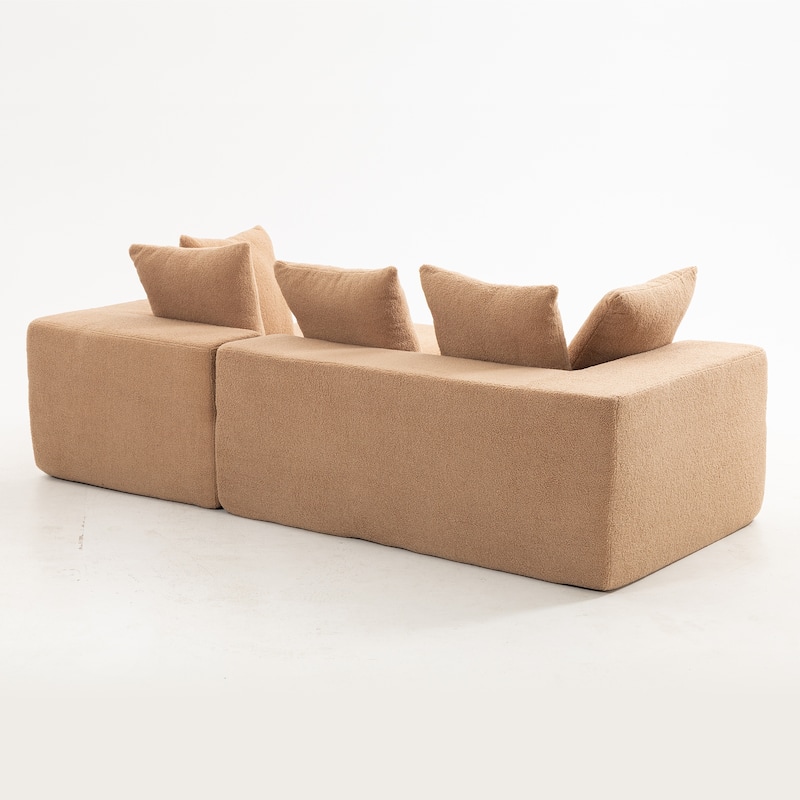 L-Shaped Modular Sectional Sofa, Full Foam Compressed Deep Seat Sofa, Upholstered Corner Sofa with 5 Throw Pillows