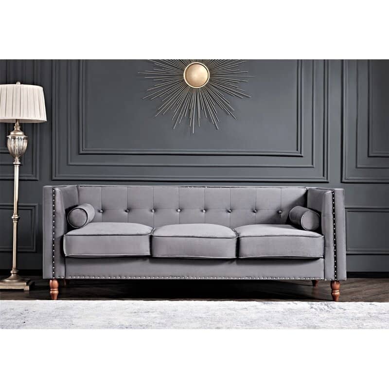 Kittleson 83'' Velvet Square Arm Sofa - Grey