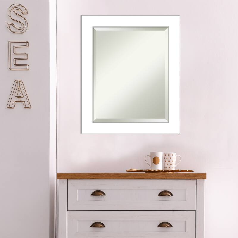 Beveled Bathroom Wall Mirror - Wedge White Frame - Wedge White