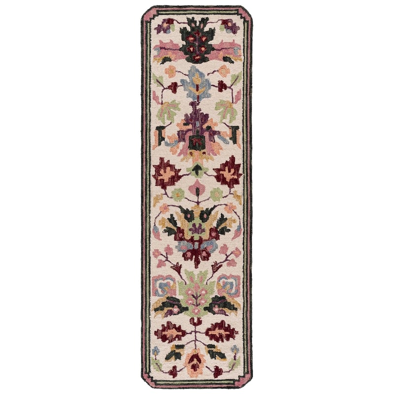 SAFAVIEH Handmade Jardin Mesure Floral Wool Rug - 2'3" x 8' Runner - Ivory/Pink