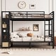 preview thumbnail 1 of 18, Storage Bunk Bed with Shelves, Wardrobe, 2 Drawers and Pegboard, Heavy Duty Metal Bunk Bed Frame, Noise Free, No Box Spring Need Black - Full