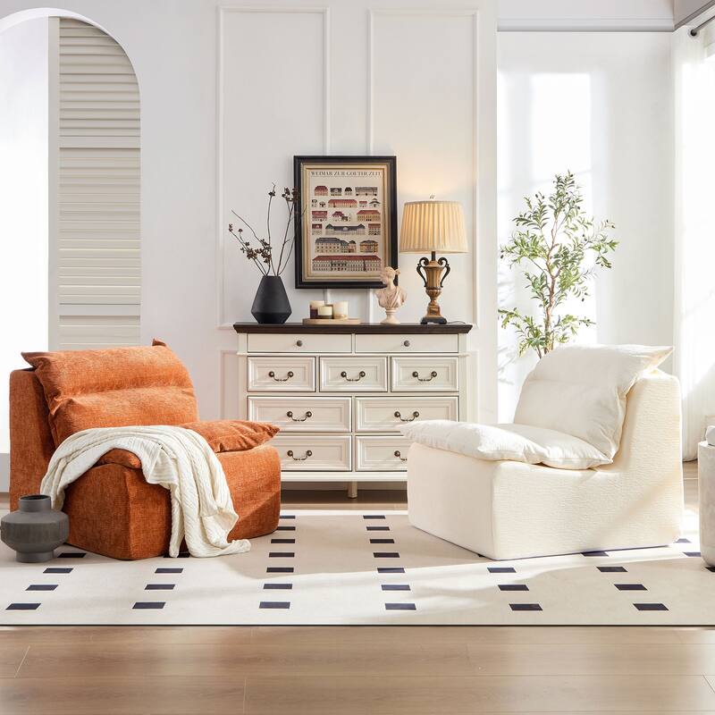 Accent Armless Chair Lazy Floor Seating, Single Chair Sofa Lounger Leisure Accent Single Couch with Backrest for Living