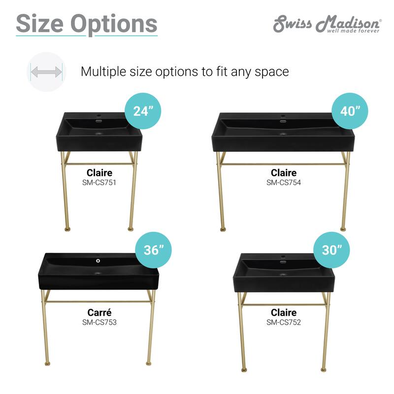 Claire 24 Ceramic Console Sink Matte Black Basin Gold Legs