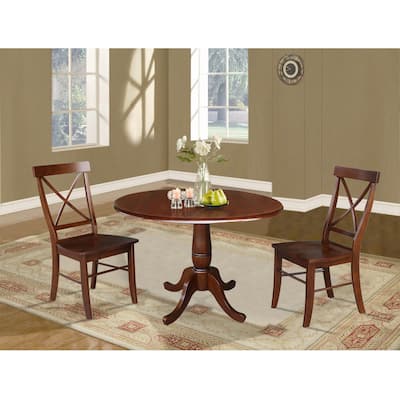 42" Round Top Dining Table and Two Chairs - Espresso