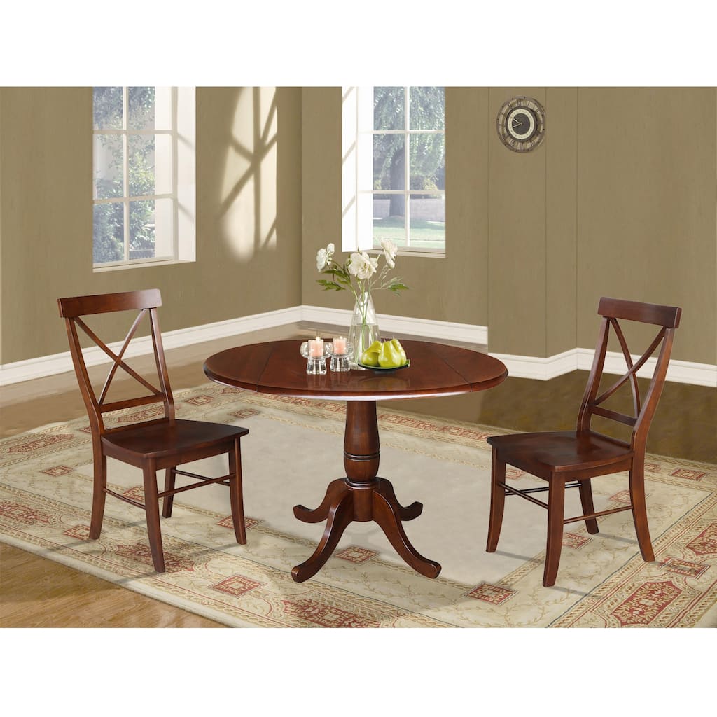 42" Round Top Dining Table and Two Chairs - Espresso