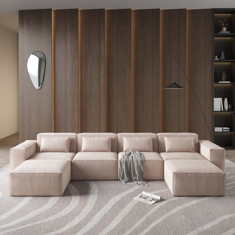 149" U Shaped Modular Sectional Sofa, 6-Seat Upholstered Sofa Couch, Free Combination