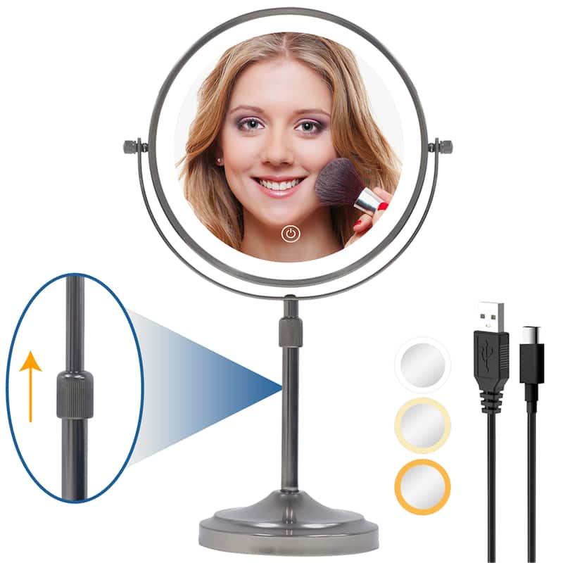 9" Lighted Makeup Double Sided 1X/10 Magnification Mirror and 3 Lighting