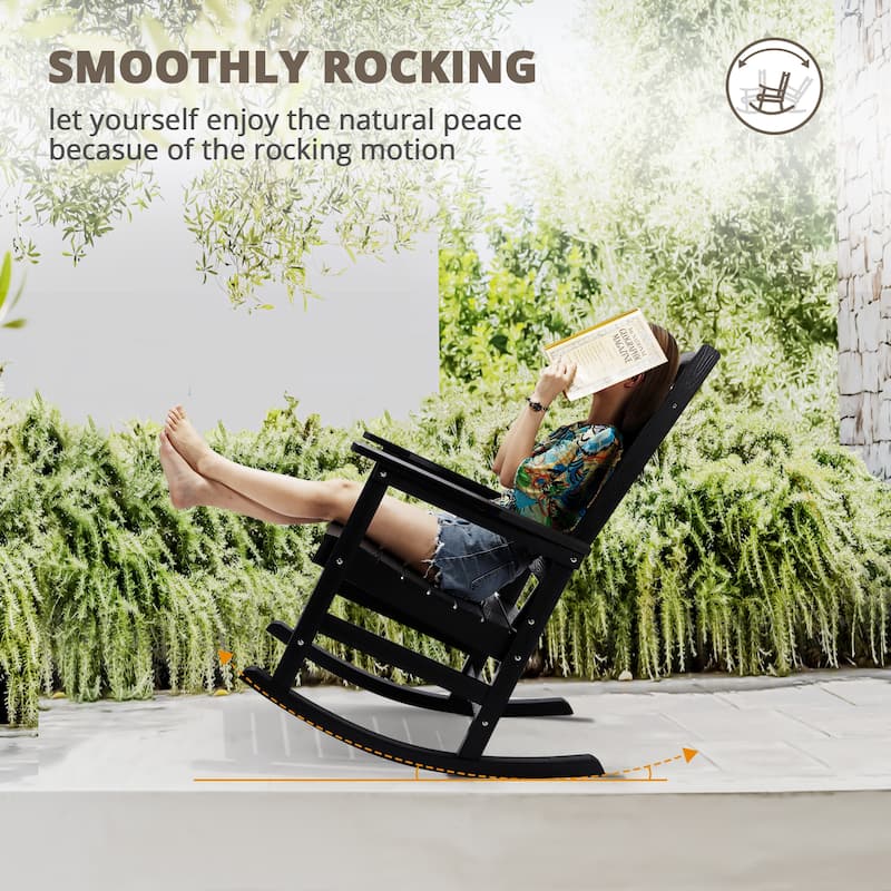 LUE BONA Plastic Outdoor Patio Adirondack Rocking Chairs For Porch Set of 4 - 34.6"D x 28"W x 43.7"H
