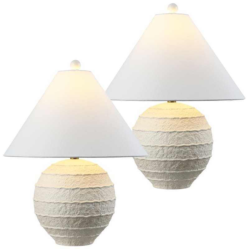 Archer 21" Resin/Metal Ridged LED Table Lamp, (Set of 2), By JONATHAN Y - Antique White