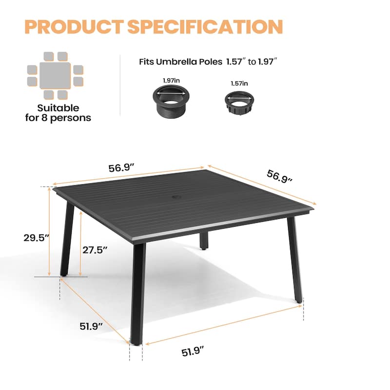 Outdoor Patio All-Weather Aluminum Dining Table for 8-12 Person