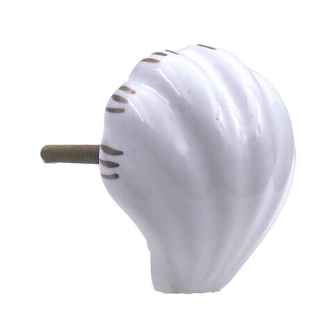 White Ceramic Sea Shell Knobs - Set of 6