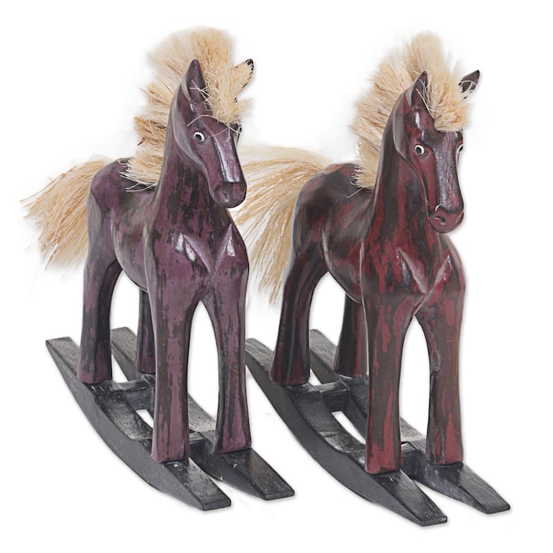Novica Handmade Red And Purple Horses Wood Sculptures (Pair)