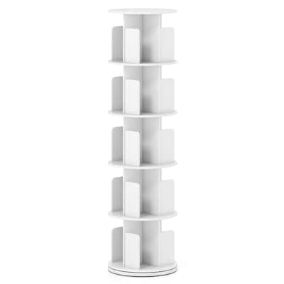 Space-Saving Freestanding 5-Shelf Rotating Bookcase with Swivel Base and Dividers Storage Tower - 15.5" x 15.5" x 63"