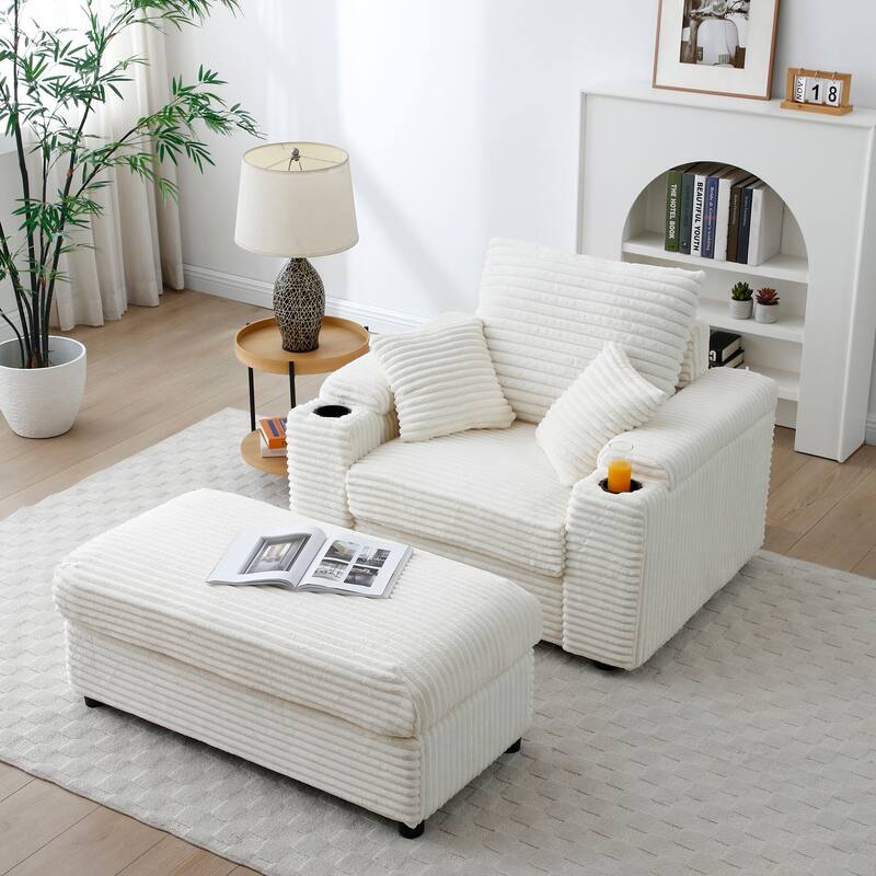 Modern 33.4" Upholstered Accent Chair with Ottoman and Large Seat for Living Room