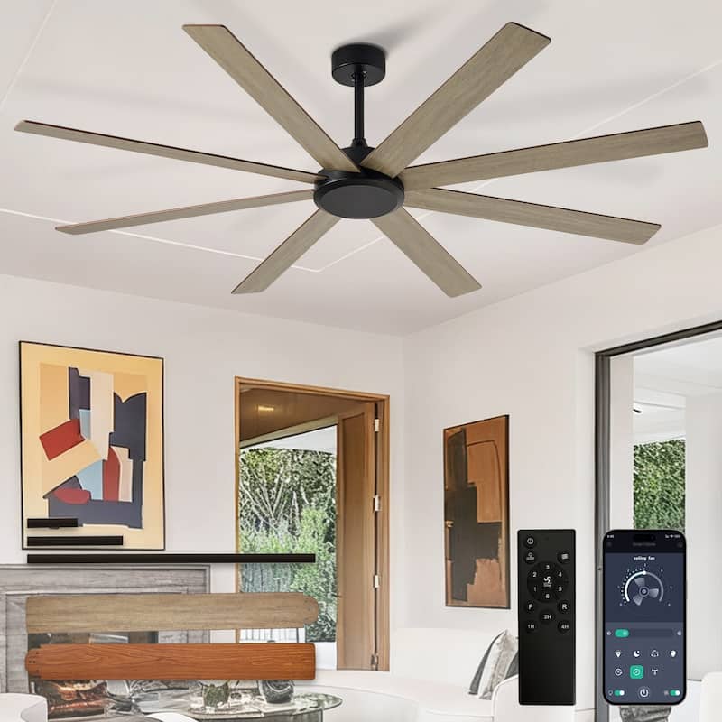 Large Ceiling Fan without Light - 8-Blade, Remote App Control, Dimmable 3CCT LED, Quiet DC Motor​