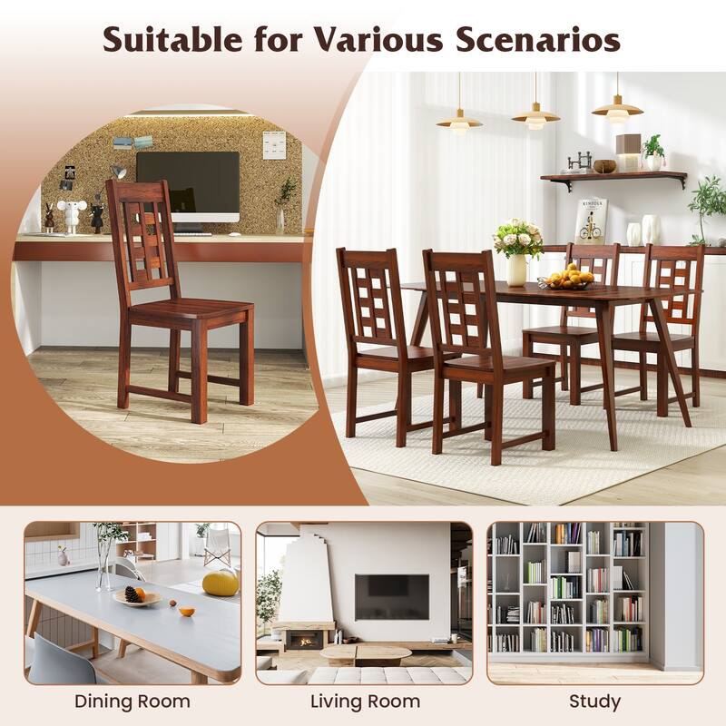 Set of 2 Natural Rubber Wood Dining Chairs with High Backrest and Stable Frame - 21" L x 18" W x 39.5" H