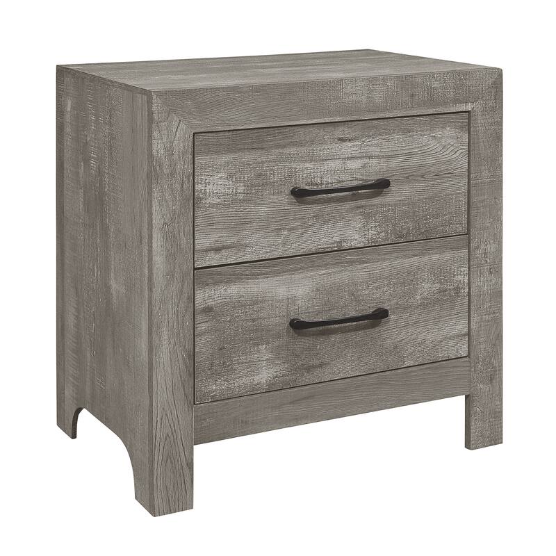 Rustic Gray Nightstand, 2 Drawers, Transitional Design for Bedroom - Gray
