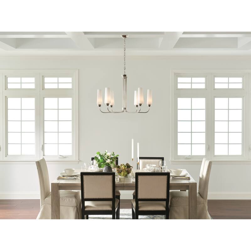 Truby 6-Light Polished Nickel Chandelier with Satin Etched Cased Opal Glass