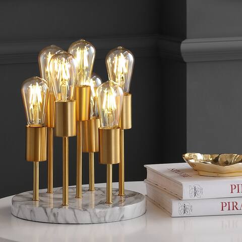 Genie 13.5" Modern Metal/Resin LED Accent Lamp, Brass Gold/White by JONATHAN Y