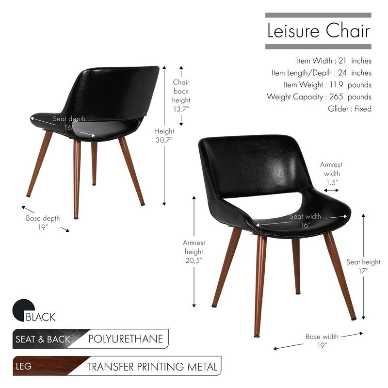 Porthos Home Shane Faux Leather Mid-Century Dining Chair with Metal Legs, Set of 2