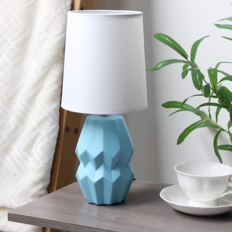 Ceramic Geometric Table Lamp with Fabric Shade for Bedroom - 6 x 6 x 13 in. (L x W x H)