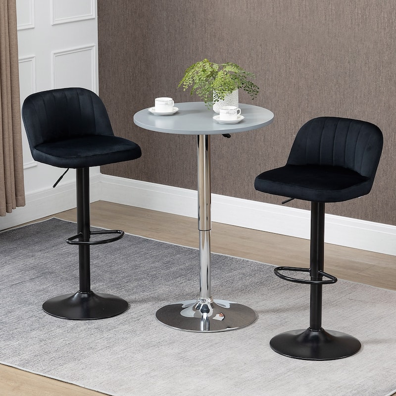 Set of 2 Height Adjustable Velvet Swivel Bar Stools with Steel Frame and Thick Foam Seats for Kitchen - Black