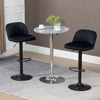 Set of 2 Height Adjustable Velvet Swivel Bar Stools with Steel Frame and Thick Foam Seats for Kitchen