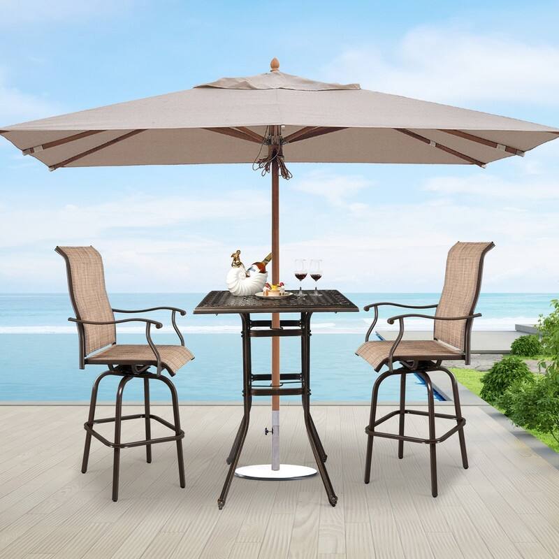 Patio Bar Height Table Cast Aluminium Square Bar Bistro Table with Umbrella Hole - N/A