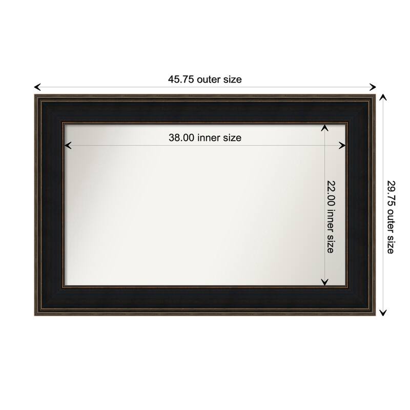 Mezzanine Espresso Framed Non-Beveled Custom Wall Mirror, Bathroom Vanity Mirror - Outer Size: 45.75 x 29.75