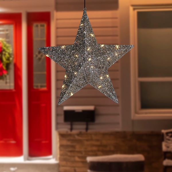 18 inch LED Lighted Silver Hanging Star Outdoor Christmas Decoration