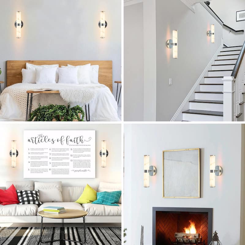 Resin Imitation Marble Wall Sconce, Set of 2 - Modern Vertical Light Fixture (Indoor Use Only)