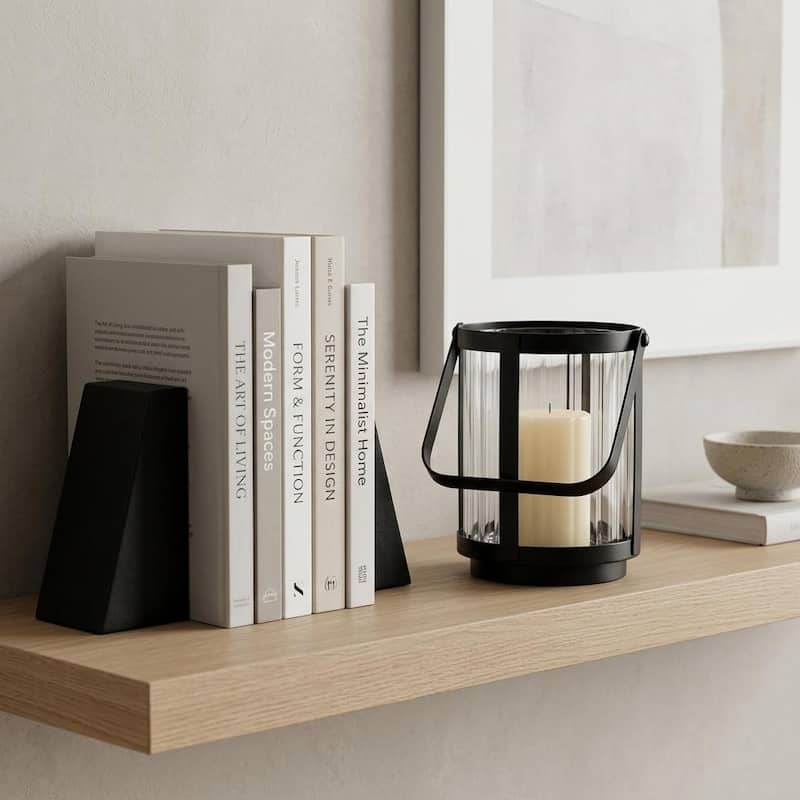5" Clear And Black Glass And Metal Tabletop Lantern Candle Holder - Black/Clear