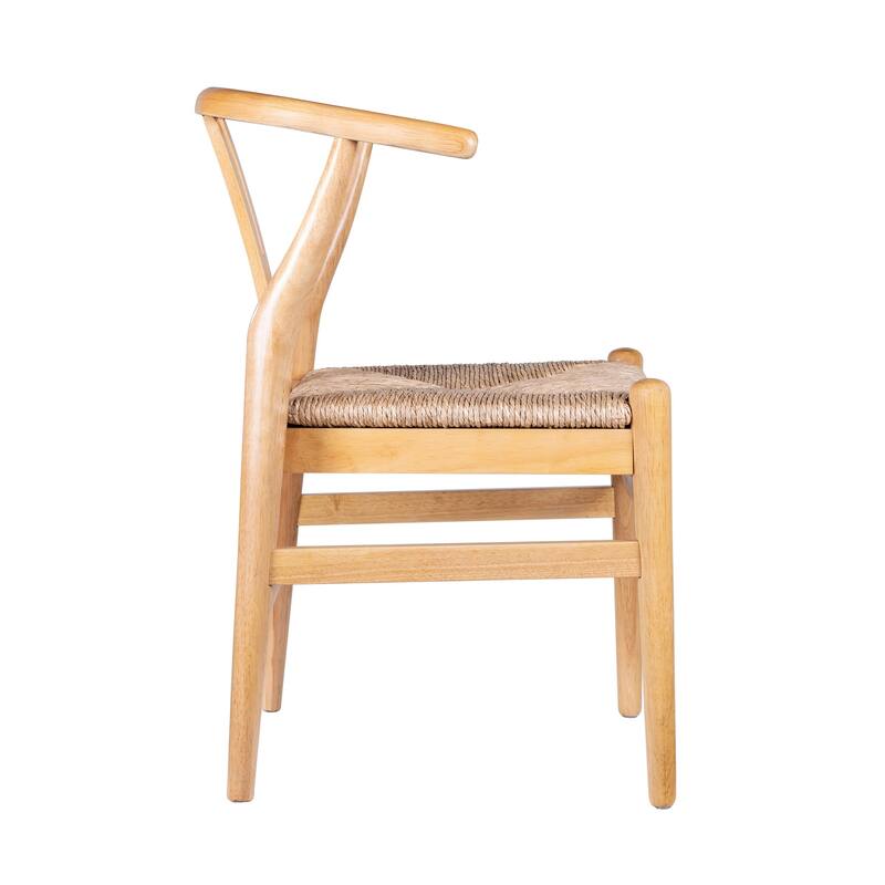 Cera Dining Chair Set of 2, Handwoven Rope Seat, Natural Brown Wood