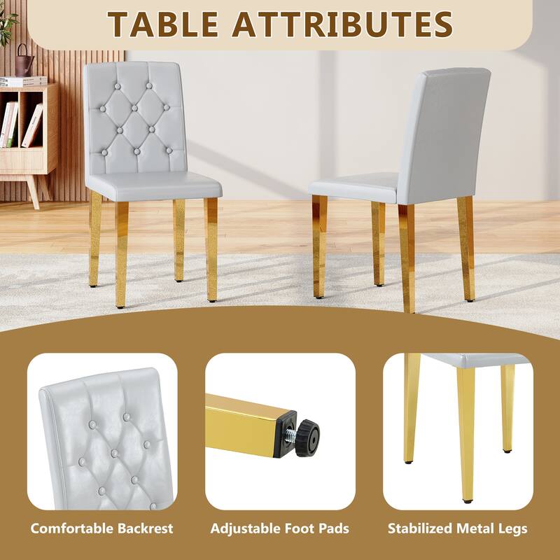 2-piece Set of PU Dining Chairs: Ergonomically Designed Buckle Backrest, 35 inches High, Metal Legs