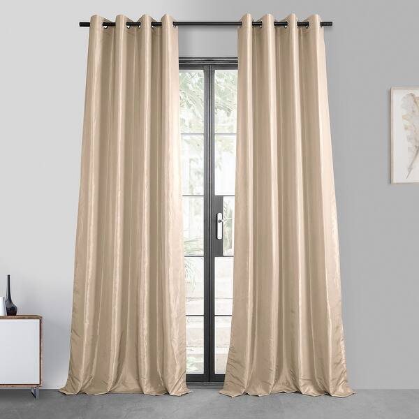 slide 2 of 72, Exclusive Fabrics Grommet Blackout Faux Silk Taffeta 108-inch Curtain (1 Panel) 50 X 108 - Antique beige