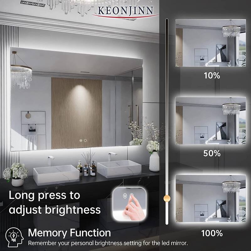 Keonjinn LED Backlit Bathroom Vanity Mirror Anti-Fog Dimmable Lighted CRI90 High Definition(Horizontally/Vertically)