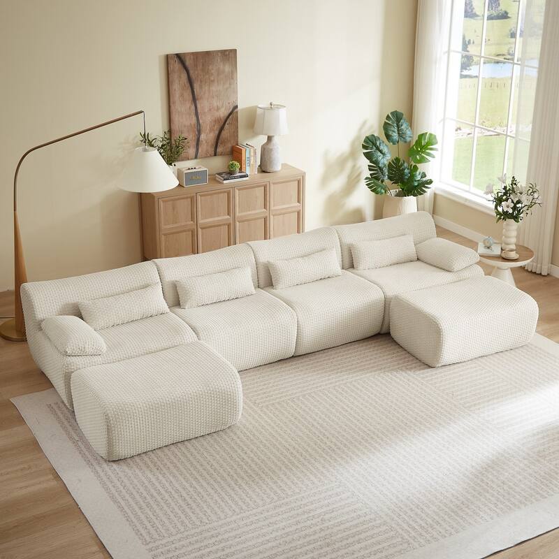 141.7" U-Shaped Corduroy Sectional Sofa with 2 Ottomans, No Assembly Required