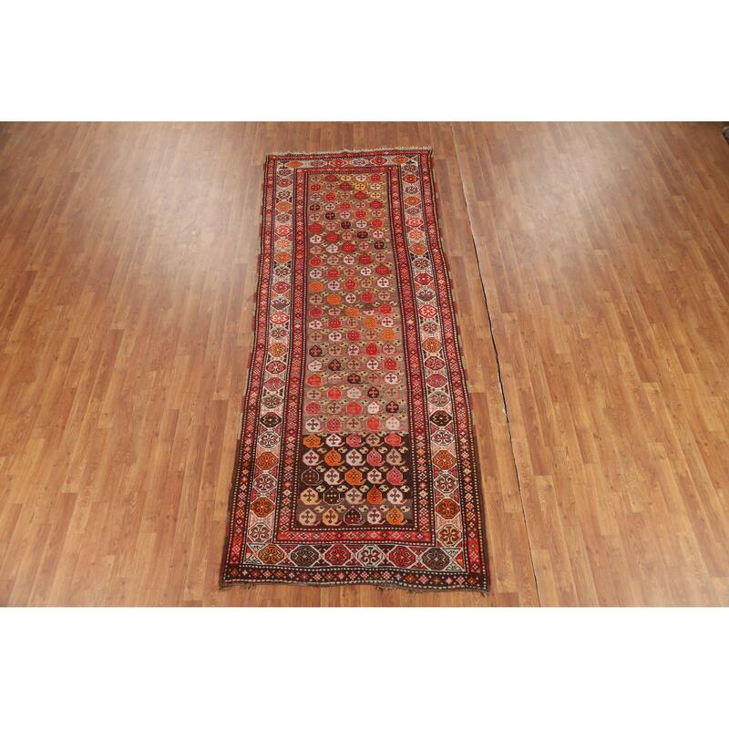 Pre-1900 Antique Vegetable Dye Kazak Runner Wool Carpet - 3'9" x 10'0"