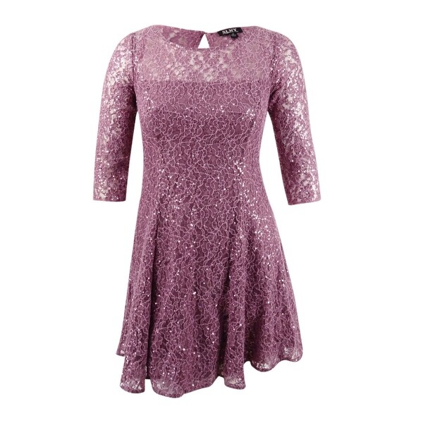 sl fashions sequined lace fit & flare dress