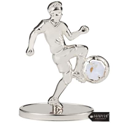 Matahi Silver Plated Soccer Football Player Figurine Embellished with Crystals, Gift for Sports Fan, Trophy, Office Décor
