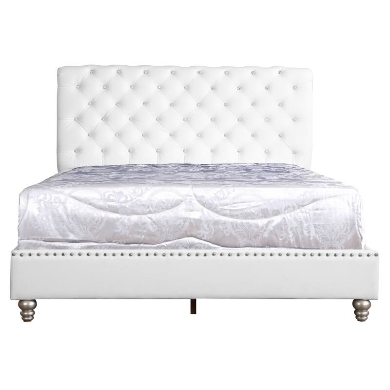 Queen Size PU Transitional Platform Bed with Foam Support