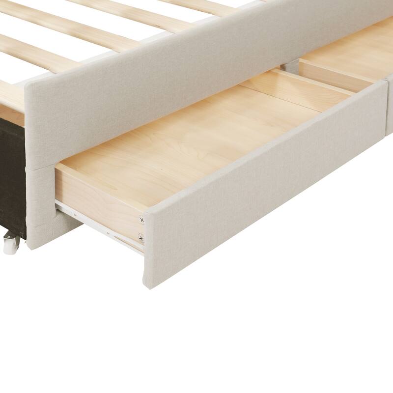 Full Size Upholstered Platform Bed with Trundle And 3 Storage Drawers