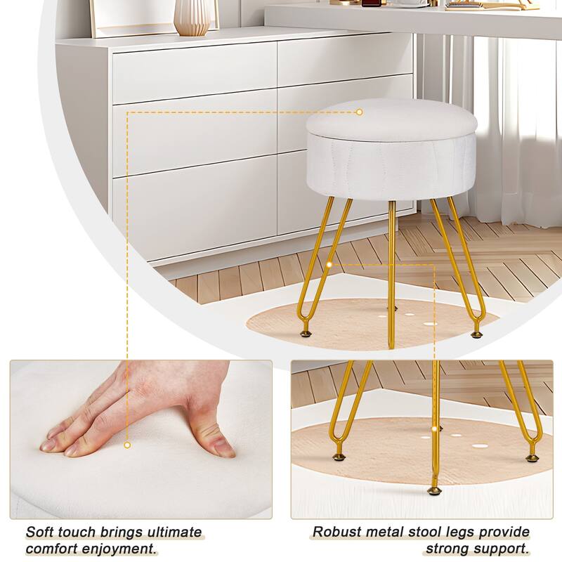 VECELO Multi-Functional Velvet Vanity Stool Chairs 18.5"H Tufted Small Stools with Metal Legs Modern Storage Footstool Ottomans